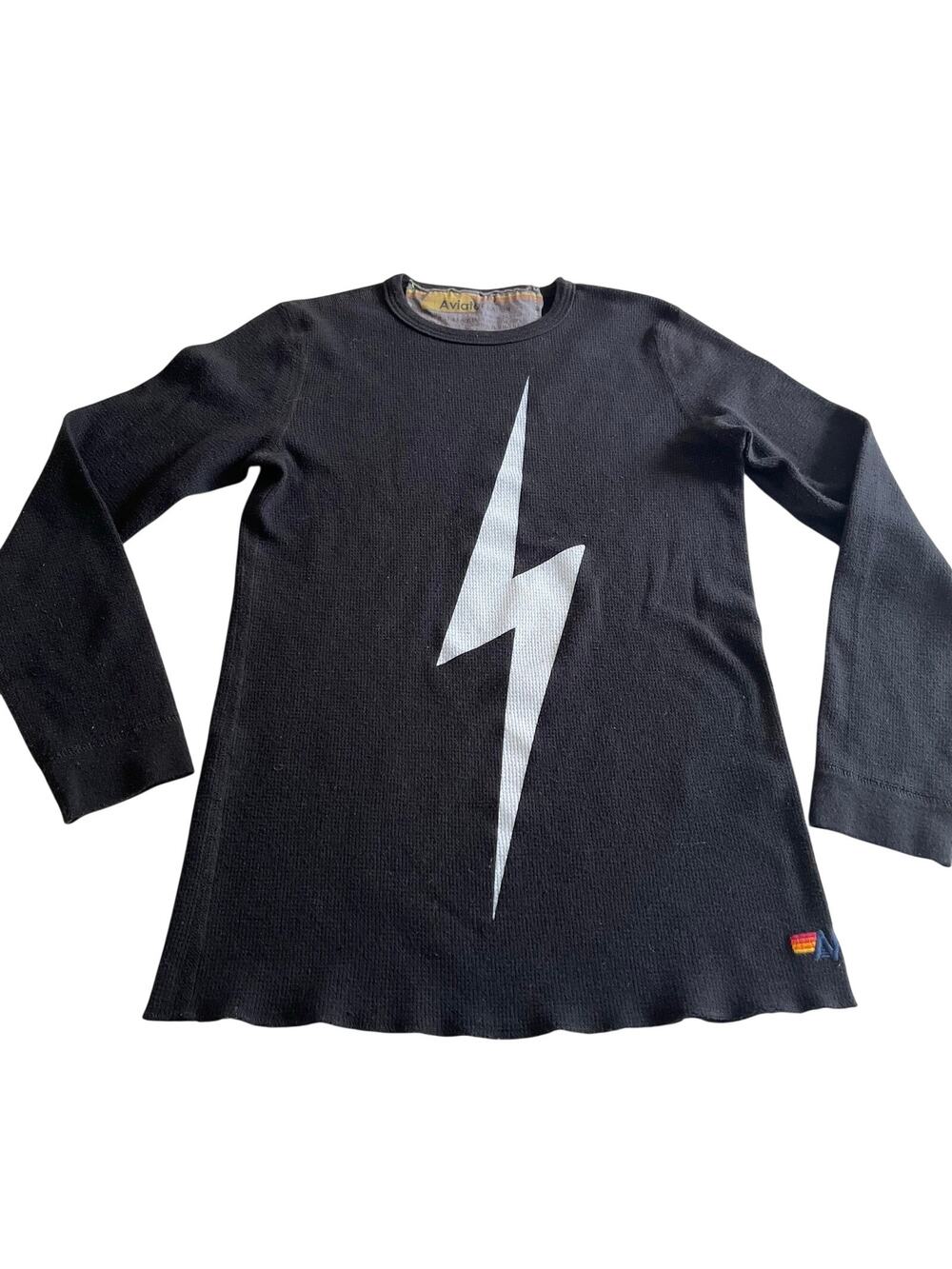 Aviator Nation Kids Black  Bolt Thermal Long Sleeve Shirt Size 10